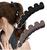 [Herbeluemily] バナナクリップ ヘアクリップ しっかり 髪留め シンプル おしゃれ 花びら 2個セット D ブラック+ダークブラウン HM-0105-R02-D