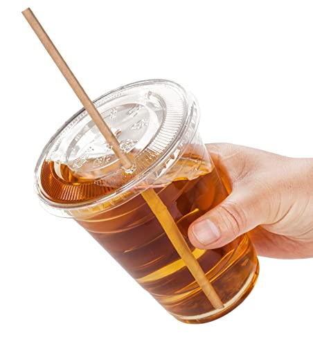 Image of Golden Apple Cup series, 16oz-50sets Clear Plastic cups with Flat lids X hole, BPA Free