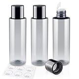 ZEJIA 150ML/5OZ Travel Size Toiletries, 3 Pack Plastic Travel Bottles, Double Leak Proof Travel Size Containers for Shampoo, Lotion, Body Wash, Refillable Empty Travel Bottles with 6pcs Labels