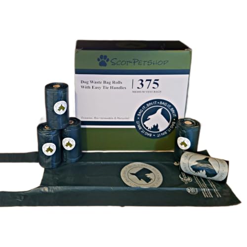 NEW Scot-Petshop Dog Waste Bag Rolls, 375 Medium Vest Bags with Easy Tie Handles, Oceanex Bio-renewable & Recycled