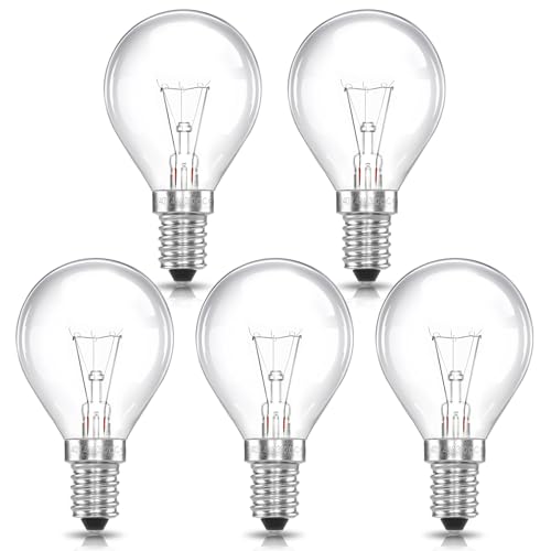 SCNNC Backofenlampe 300 Grad Hitzebeständig E14 Dimmbar, 230V Backofen G45 400LM Warmweiß 2700K, 45MM P45 Globe Klar Ofenlampe E14 für Ofen, Lava Lampe, Mikrowellen, 5 Stück