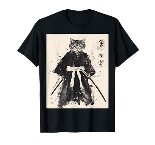 Vintage Samurai Cat ukiyo-e Design Japanese Graphic Cat Art Maglietta