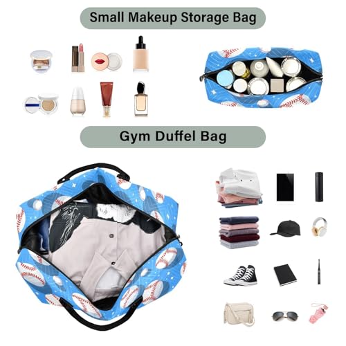 Baseball Color Blue Star Large Travel Duffle Bag Weekender Overnight Bags Gym Yoga Bag for Women Men with Toiletry Bag4
