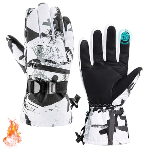 VZVXDW Winter Gloves, Waterproof Thermal Touchscreen Ski Glove, Suit for Ski, Cycling, Hiking, Driving, Typing, Freezer Work (White, X-Large)