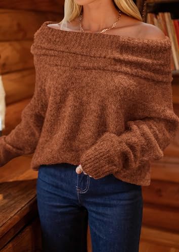 PRETTYGARDEN Women's Off The Shoulder Sweater Long Sleeve Tops 2025 Fall Loose Knit Pullover Sweaters Winter Clothes