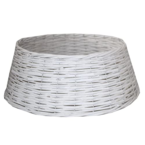 TIENDA EURASIA - Cubre Pie Arbol de Navidad, Decoracion Navideña y Elegante, Cesta de Mimbre (Blanco, 39 x 18 x 49 cm)