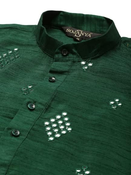 Image of SOJANYA (Since 1958 Men's Cotton Blend Navy Blue & Black Printed Kurta & White Churidar Pyjama Set