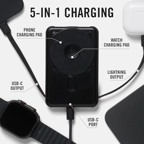 Image of Ridge Magnetic Power Bank Battery Pack 10,000mAh - Fast Charging, Compatible with MagSafe - Portable Charger Powerbank - with Built in Cables, Wireless Charging & Magnetic Attachment (Matte Black)
