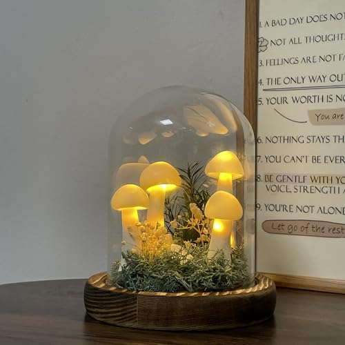 Handmade Clay Mushroom Night Light, Glass Dome Mushroom Lamp, DIY