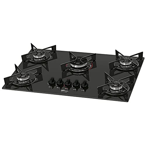 FISCHER COOKTOP À GÁS 5 BOCAS FIT LINE MESA VIDRO PRETO BIVOLT - 26343-57174 glide