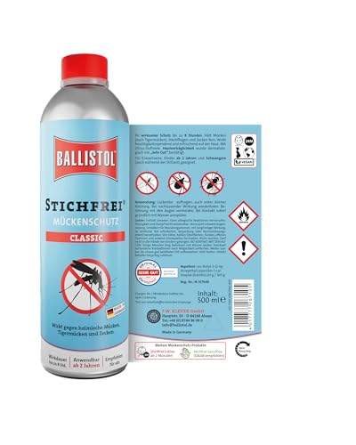 BALLISTOL 26710 Stichfrei Mückenschutz 500ml Flasche Anti-Insekten-Öl – 8h Schutz vor Bremsen, Fliegen, Zecken, Moskitos, Keine Farbe