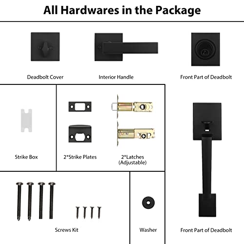 Haidms Black Front Door Handle And Deadbolt Set, Entry Door Handle And Deadbolt Set With Reversible Handle Lever,Front Door Lock Set, Front Door Handles And Locks #TOP4