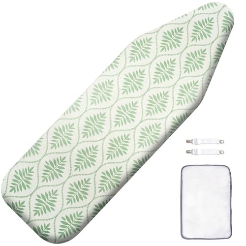Image of SheeChung Ironing Board Cover and Pad 15 inchx49 inch,Iron Board Cover with Elastic Edge & Adjustable Fastener,Cotton Covers Resist Scorching and Staining Extra Thick Padding,Silicone Coating,Bohemian Leaves