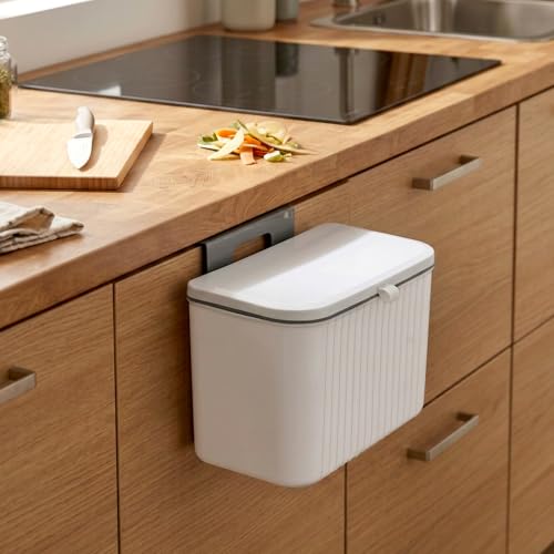 Image of Nayasa 7.3 Ltr Hanging Door Dustbin | BPA-Free Plastic Kitchen Trash Can with Lid | Wall Mounted & Cabinet Door Garbage Bin | Waste Bucket for Bathroom, Office & Home | White