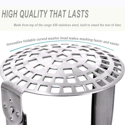 Image of Heavy-Duty Stainless Steel Potato Masher with Ergonomic Non-Slip Handle, Professional Handheld Vegetable Masher for Potatoes, Pumpkin, Carrots, Sweet Potatoes, Baby Food (Pack of 1, Black)