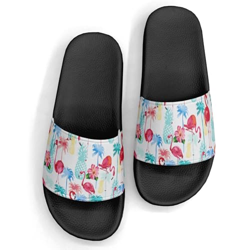 Flamingo Gold Pineapple Design Slippers Sandals for Women Men Casual Athletic Sandals Pool Shower Indoor Outdoor Slide Slippers