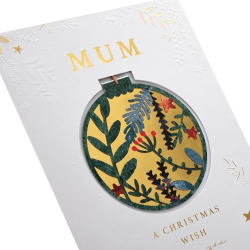 Hallmark Mum Christmas Card, Traditional Foliage & Bauble Design, Christmas Card for Mum Gold, Cream, Green, H22.8cm x W15.9cm - Image 4