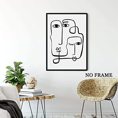 Abstract Face Line Wall Art Minimalist Prints Black And White Line Art Minimalist Face Canvas Line Art Face Poster Couple Line Art Prints Abstract Face Painting Silhouette Poster 16X24Inch No Frame #TOP4
