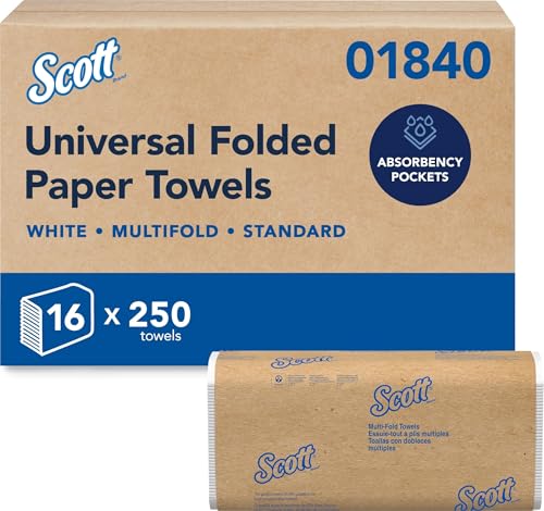 Image of Scott Professional Multifold Paper Towels, Bulk, 16 x 250 Sheets (01840) | Universal, Standard Tier, Absorbency Pockets, Compressed, Compatible with Universal Folded Towel Dispensers