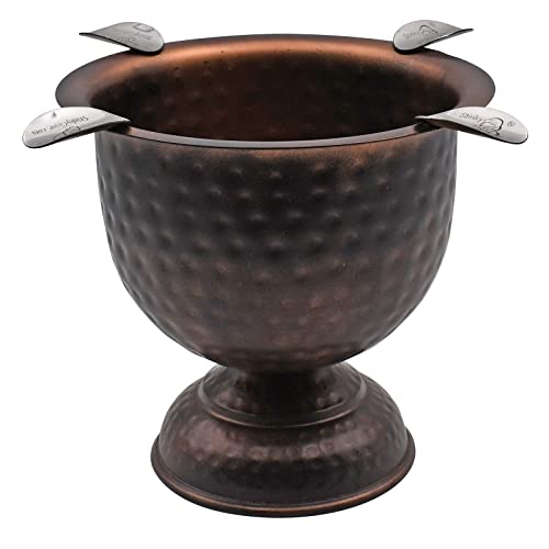 4 Stirrup Tall Stinky Cigar Ashtray, Deep Bowl Design, Antique Hammered Copper #TOP2
