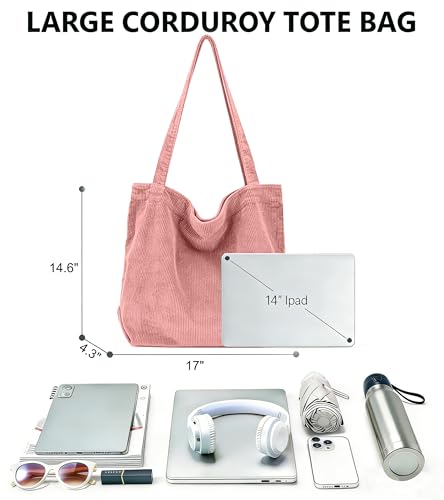 Image of 2026 Corduroy Tote Bag with Zipper Large Casual Handbags Shoulder Purse for Women