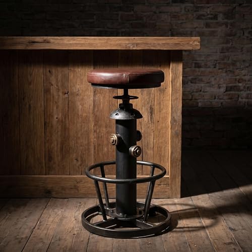 Topower Industrial Vintage Adjustable Bar Stool, Brown PU Leather Padded Seat, Fire Hydrant Bar Stool Design for Home Bar Cafe Workshop by Topower - Used condition - Image 6