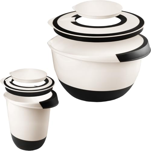 Stimo 2er SET Rührschüsseln 5L + 1,5 L mit Deckel Stoppboden antirutsch aus Kunststoff spülmaschinenfest Teig Back - Schüssel (SET 1,5L + 5L (2er))