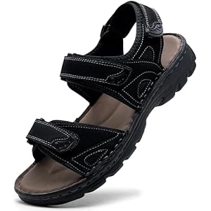 Jousen Men's Sandals Leather Open Toe Beach Sandal Outdoor Summer Sport Hiking Sandals with Arch Support