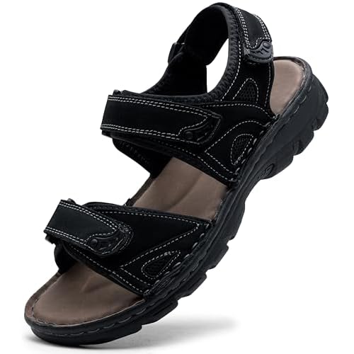Jousen Men's Sandals Leather Open Toe Beach Sandal Outdoor Summer Sport Hiking Sandals with Arch Support