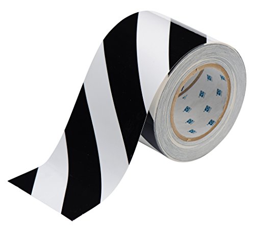 Image of Brady ToughStripe Nonabrasive Diagonal Stripes Floor Marking Tape, 100' Length, 4 inch Width, Black and White (Pack of 1 Roll)