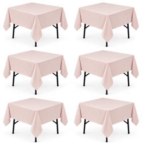 Image of 6-Pack 60x60 inch Dusty Pink Table Cloths, Solid Stain and Wrinkle Resistant Tablecloth, Premium Plain Weave Polyester Fabric Rectangle Table Linen Covers for Hotel, Banquet