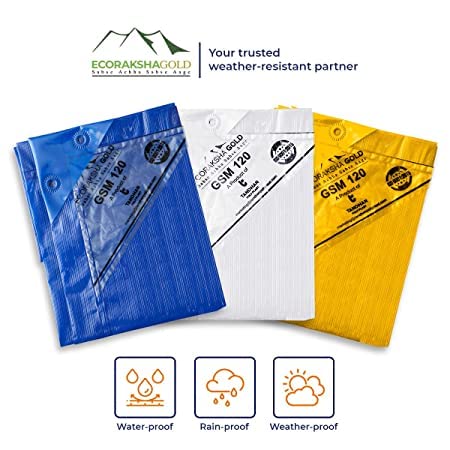 Image of Ecoraksha Gold Premium Multilayer Eco-Friendly Tarpaulin Sheet Waterproof Tirpal Heavy Duty 27 X 18 Ft Poly Tadpatri - Multipurpose 250 GSM Plastic Cover Tharpai, Thadika, Tarp (Blue)
