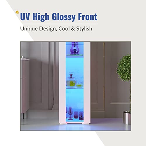 Joysource 67 Inch Led Sideboard Uv High Glossy Front Buffet Cabinet Kitchen Sideboard With Storage 4 Tier Tall Black Buffet Table Wooden Bar Cabinet For Dining Room Hallway Living Room, White #TOP2