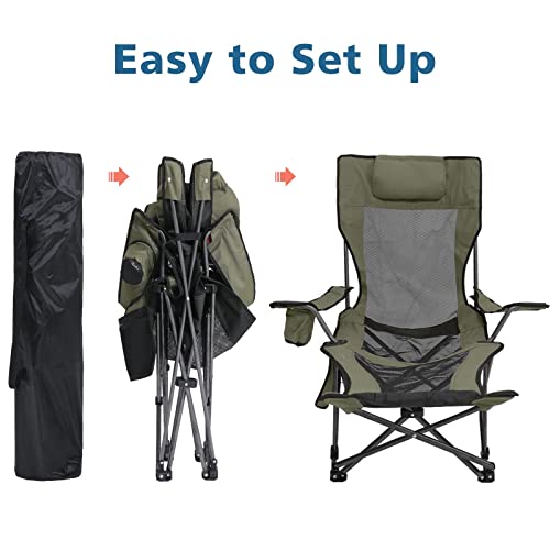 Abccanopy Folding Reclining Camping Chair Portable Camping Chair With Footrest, Storage Bag & Headrest, 4 Packs, Army Green #TOP3