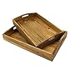 Cvhomedeco primitives wooden nesting tray country farmhouse wood serving tray for dining tableware kitchen food breakfast coffee bar party or display set of 2  urban country home decor