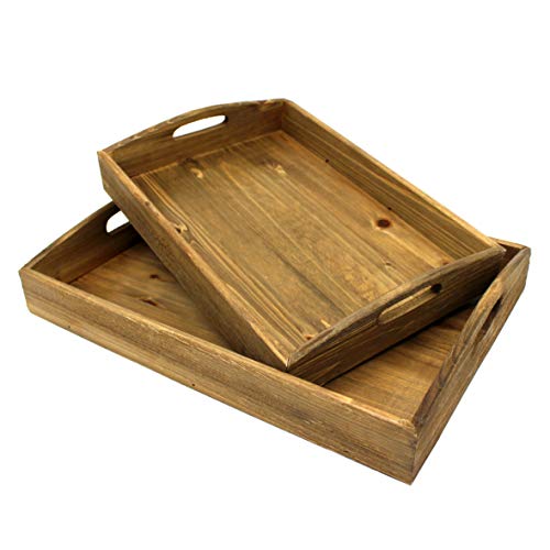 Cvhomedecoprimitiveswoodennestingtraycountryfarmhousewoodservingtrayfordiningtablewarekitchenfoodbreakfastcoffeebarpartyordisplaysetof2 Urban Country Home Decor Cvhomedeco primitives wooden nesting tray country farmhouse wood serving tray for dining tableware kitchen food breakfast coffee bar party or display set of 2 urban country home decor