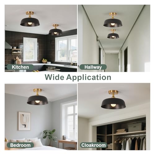 BCGMYLN Modern Semi Flush Mount Ceiling Light, 2-Packs Matte Black and Gold Hallway Ceiling Light Fixtures,Mid Century Ceiling Lamp for Kitchen Hallway Entryway Bedroom Laundry Room(2 Packs) by BCGMYLN - Used condition - Image 7