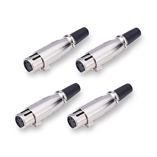 Image of MX 3 Pin XLR Microphone Connector pin Pure Copper Nickel Plated Pins1 for High Conductivity microphone (4-Pin XLR Female, Pack of 4, Female Connector)