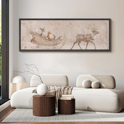 Image of MUDECOR Large Framed Canvas Print Wall Art Winter Sleigh for Living Room