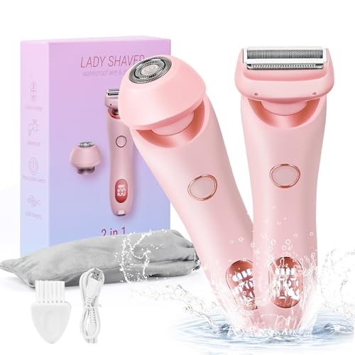 Depiladora Mujer, Afeitadora Eléctrica Mujer, 2 en 1 Impermeable Depiladora Mujer, Para Brazos Faciales Mind Legs Armpits Bikini Inalámbrico Portátil IPX7 Recargable USB Seco y Húmedo (Rosa)