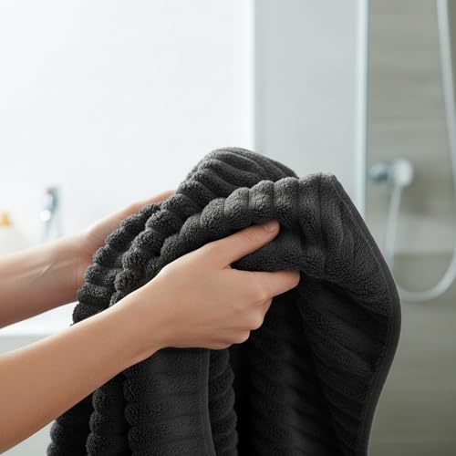 Image of 6 Pack Hand Towels, 16 inchx28 inch Microfiber Towels, Black | Soft touch feel, quick dry, Highly Absorbent, hanging loop, lint free, durable for daily bathroom, gym, spa, kitchen use