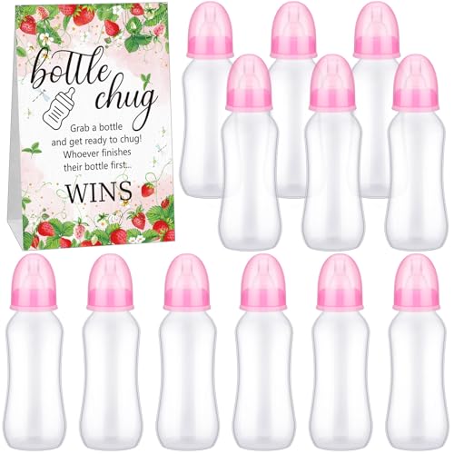 Trelaco 12 Pcs Baby Shower Bottle Chug Game, Strawberry, Pink