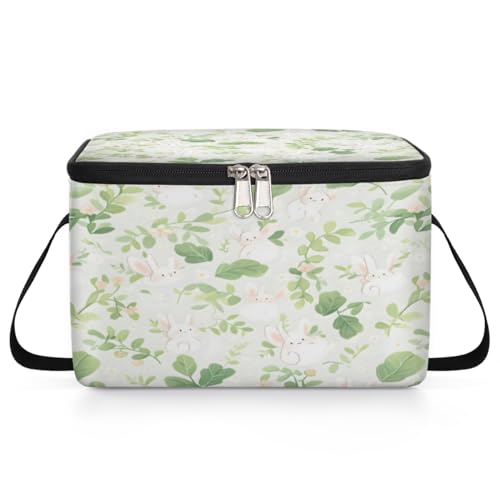 GzLeyigou Rabbits Lunch Bags for Women Men 9 Cans, Hot & Cold Food Delivery Bag Insulated Grocery Bag Insulated Lunch Box Green Leaves Cooler Bag for Office Work Picnic Beach