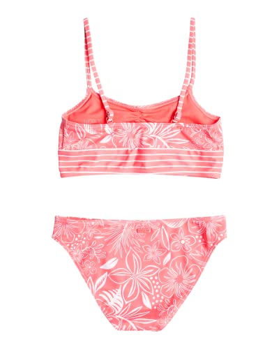 Roxy Girls' Vacay For Life Crop Top Swimsuit Set, Sunkissed Coral Tropical Tide 231 #TOP1