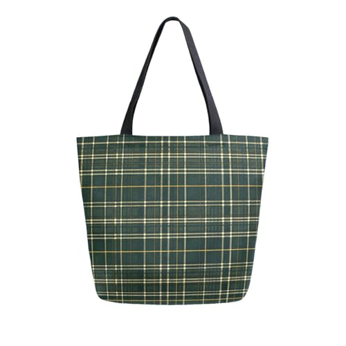 Extra Large Shoulder Tote Bag for Beach Travel Weekender Gym Dark Green Gold Plaid Pattern Reusable Grocery Canvas Shopping Bag2