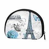 IBILIU Small Coin Purse Eiffel Towel Blue Flowers Stamp Vintage Mini Wallet Coin Pouch Change Purse