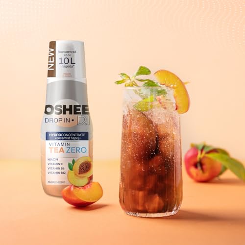 OSHEE DROP IN ZERO, Hydrokoncentrat 500 ml, Herbata Brzoskwiniowa, Koncentrat Napoju z Witaminami, 0 kcal, 0g Węglowodanów, Bez Cukru, Do 10 L Napoju