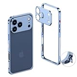 かっこいい iPhone 17 Pro 対応 ケース アルミ合金バンパー レンズ保護付き メタルフレーム 軽量 耐衝撃 iPhone 17pro バンパーカバー 薄型 ストラップホール付き 男女兼用， 薄ブルー
