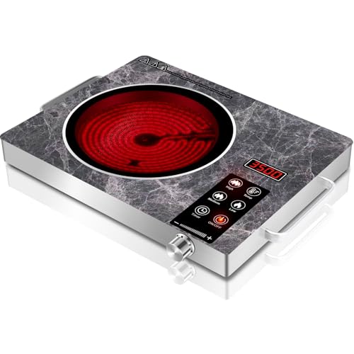 GRACEALL Cocina Infrarroja Eléctrica 3500W, Placa Eléctrica de Un Fuego, Hornillo Portátil de Encimera con Enchufe, Temperatura Ajustable, Ideal para Cocina y Camping