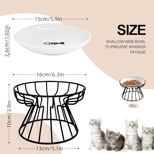 Image of Raised Cat Food Bowl, Ceramic Cat Dish with Metal Stand | Pet Water or Food Feeding Bowls for Indoor Cats, Kitten, Puppies and Small Dogs, Dishwasher Safe